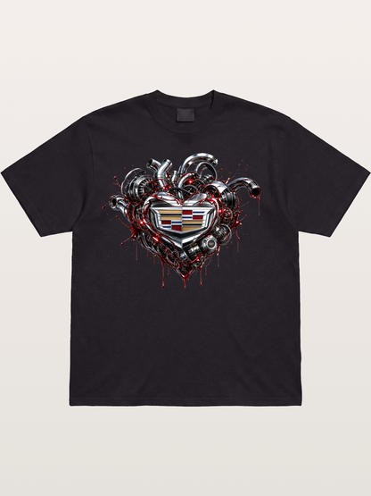 Cadillac Engine Heart Design Cotton T-shirt