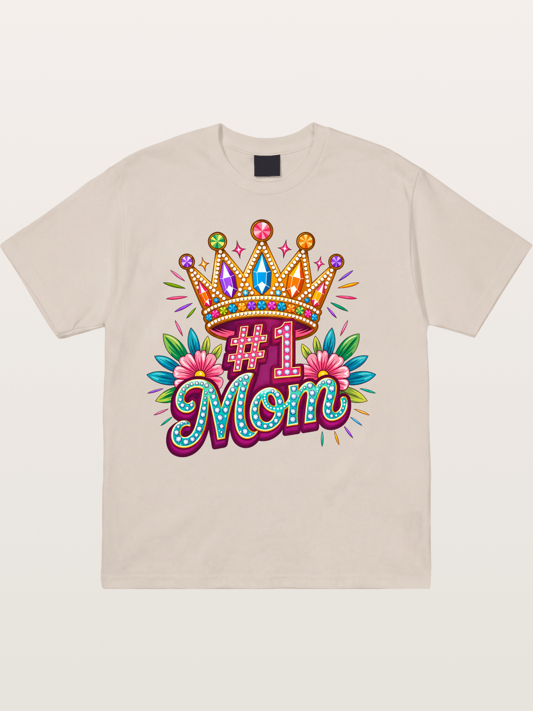 #1 Mom Crown Floral Graphic Cotton T-shirt