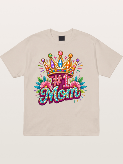 #1 Mom Crown Floral Graphic Cotton T-shirt