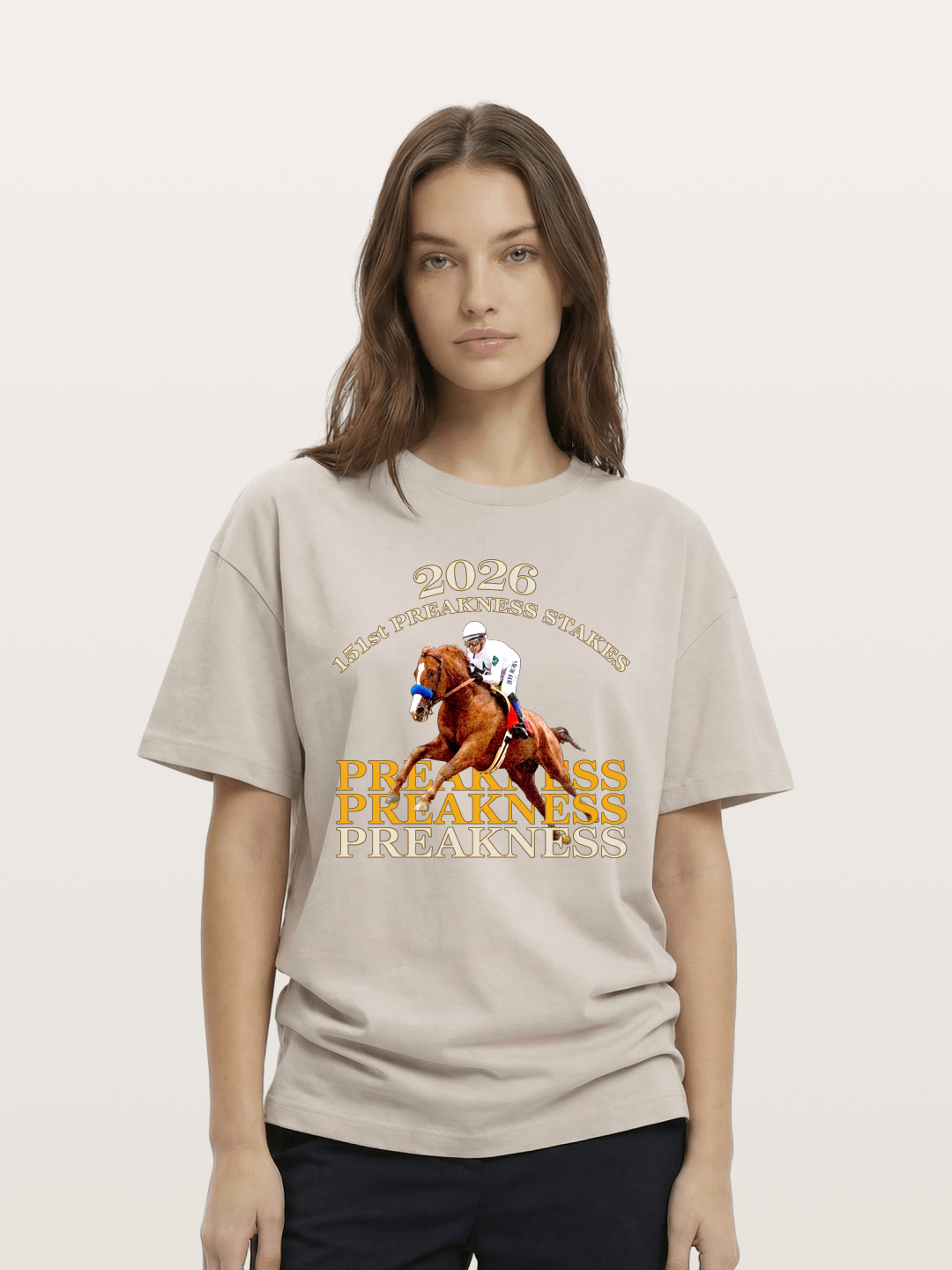 151st Preakness Jockey on Chestnut Horse Cotton T-shirt