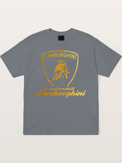 Lamborghini Gold Logo and Bull Shield Cotton T-shirt