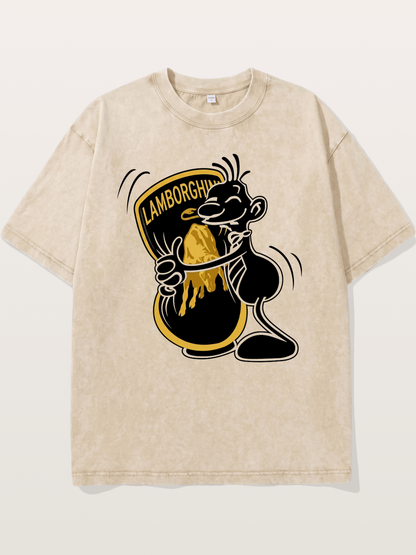 Cartoon Hugs Lamborghini Logo Washed T-shirt