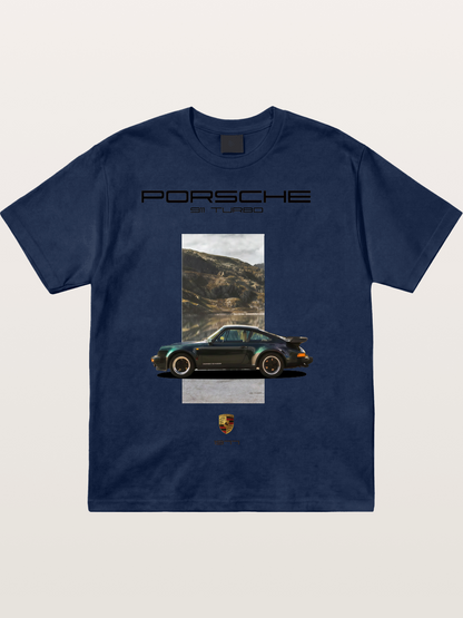Vintage 911 Turbo Mountain Print Cotton T-shirt