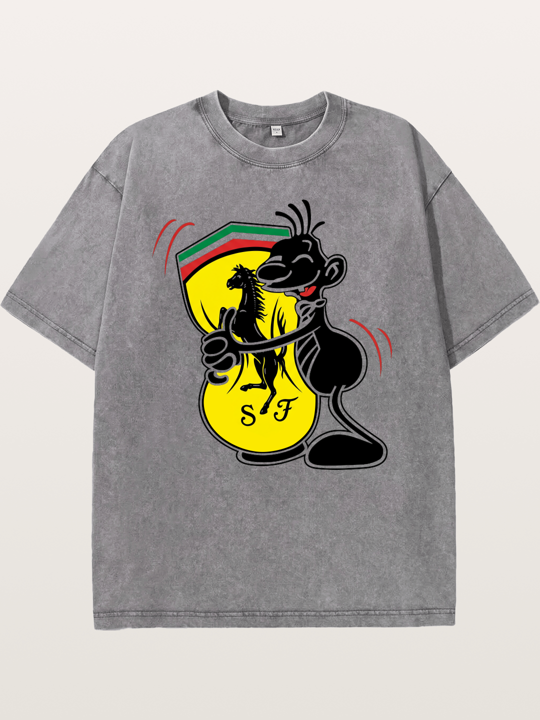 Cartoon Figure Embraces Ferrari Washed T-shirt