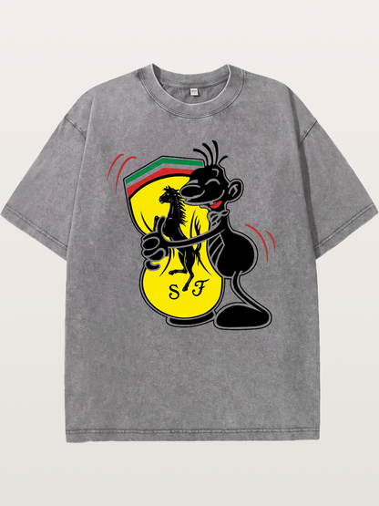 Cartoon Figure Embraces Ferrari Washed T-shirt