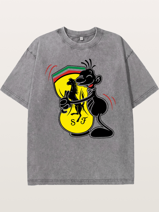 Cartoon Figure Embraces Ferrari Washed T-shirt