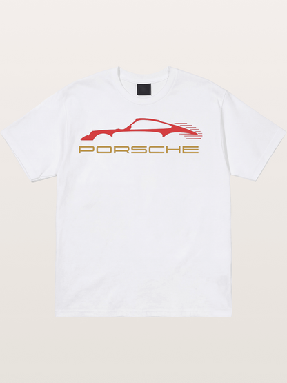 Porsche Red Sports Car Silhouette Cotton T-shirt