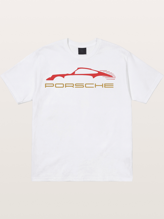 Porsche Red Sports Car Silhouette Cotton T-shirt