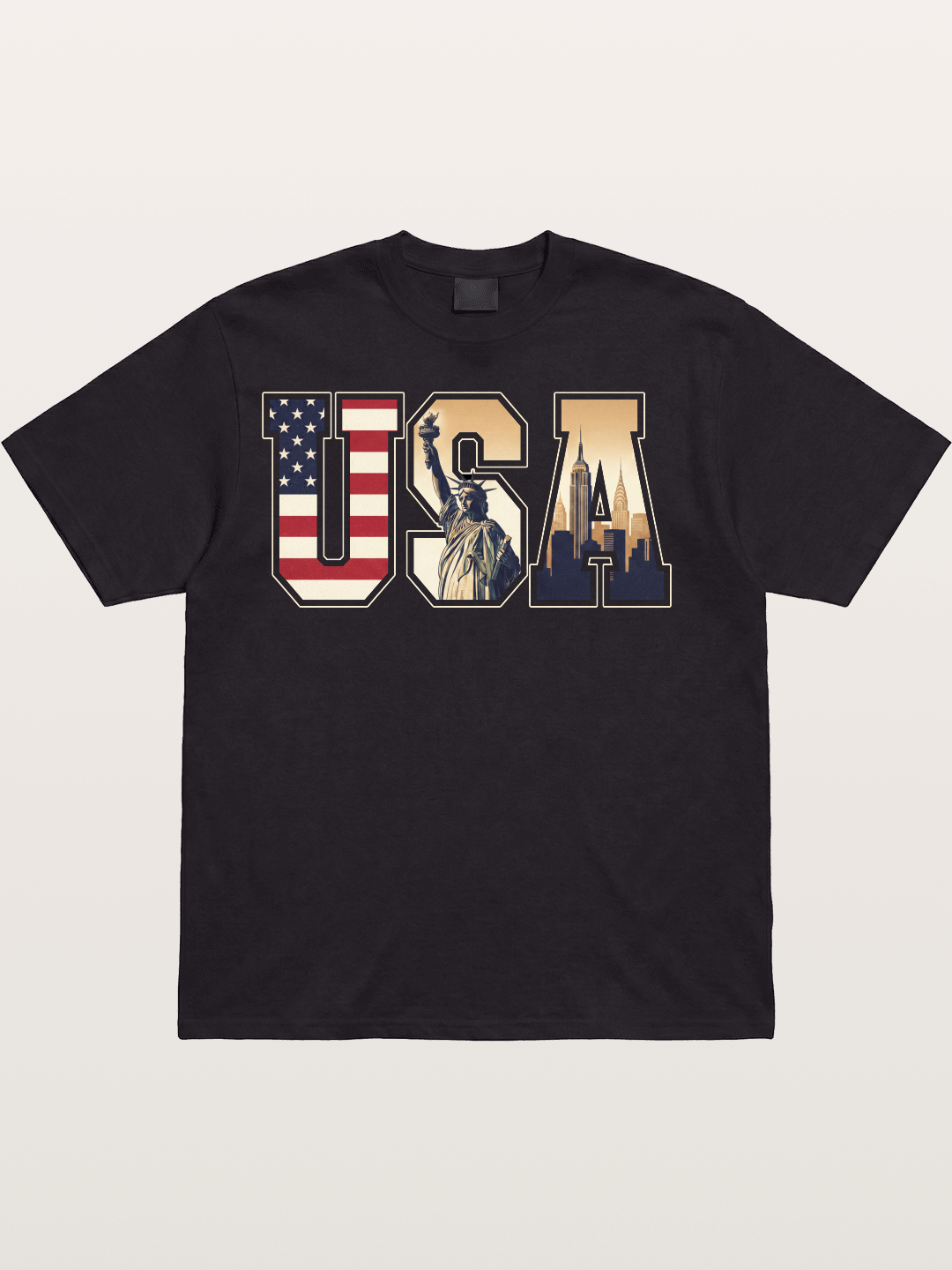 USA Letters Liberty City Skyline Cotton T-shirt