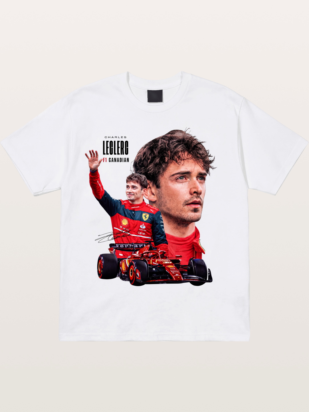 Leclerc Ferrari F1 Collage Art Cotton T-shirt