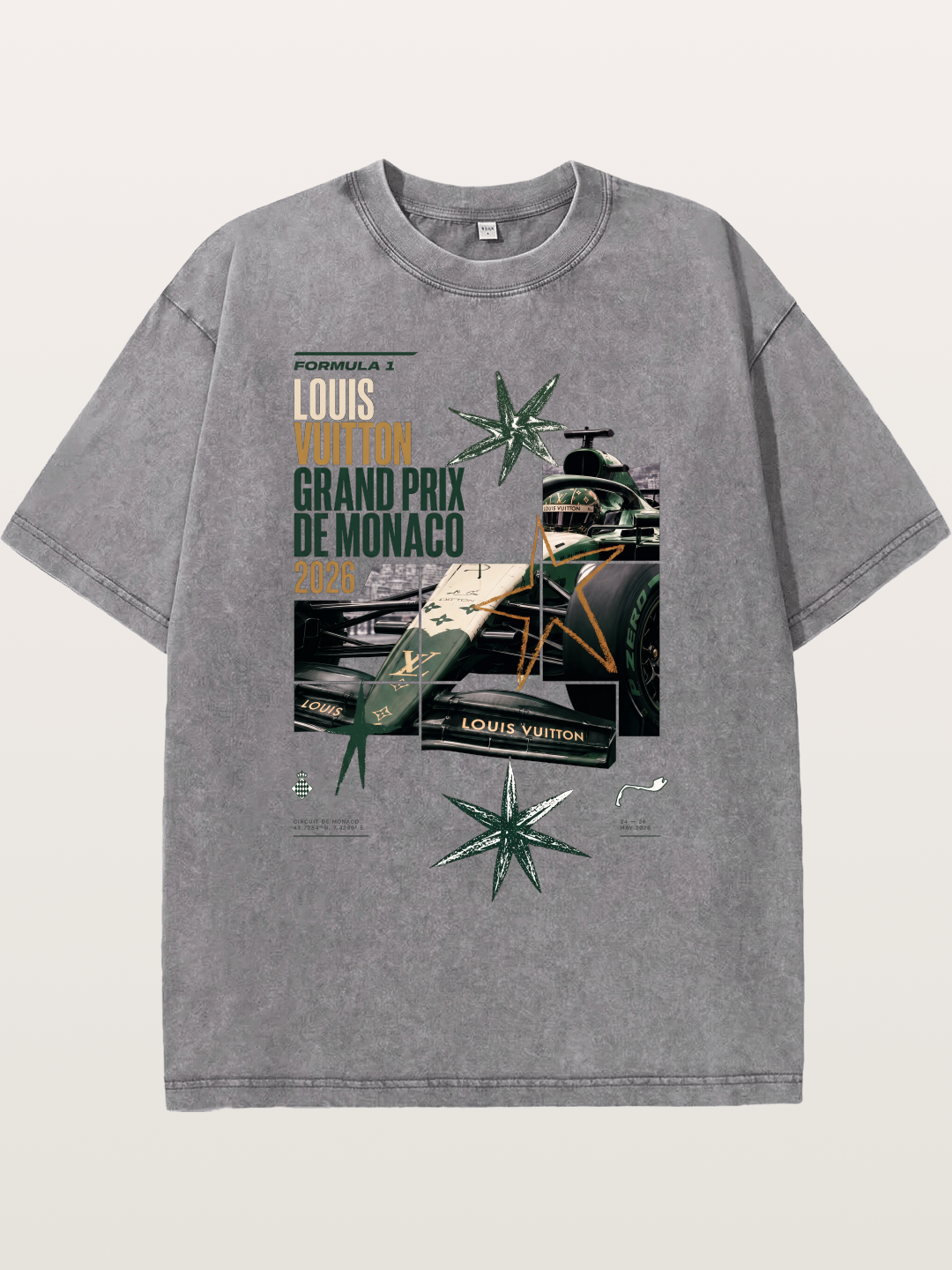 Green LV F1 Race Car Print Washed T-shirt