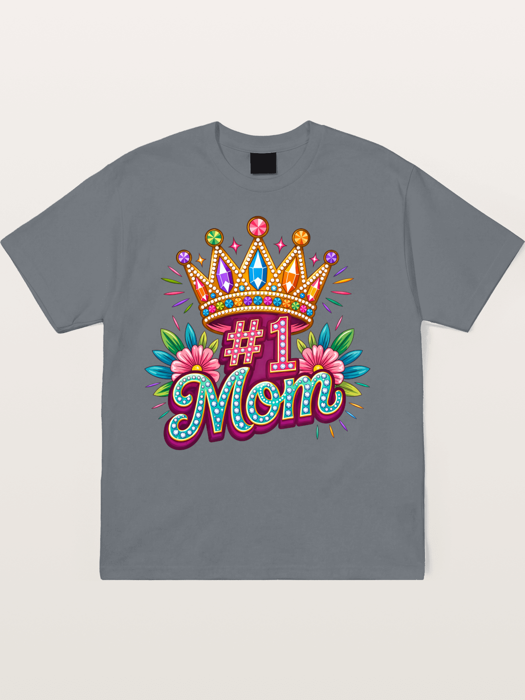 #1 Mom Crown Floral Graphic Cotton T-shirt