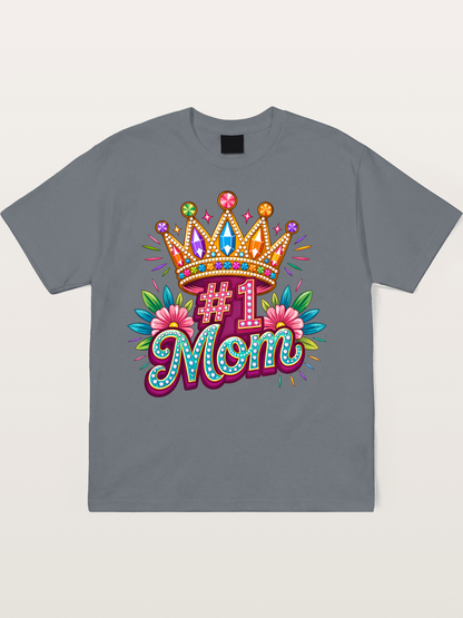 #1 Mom Crown Floral Graphic Cotton T-shirt