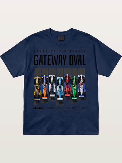 Vertical Grid Gateway Oval Art Cotton T-shirt