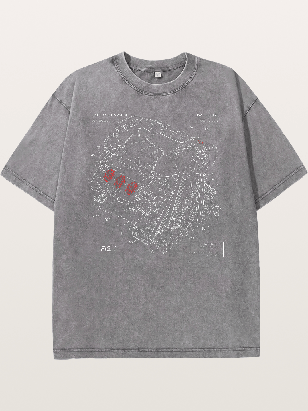 V6 TFSI Audi Powertrain Patent Drawing Washed T-shirt