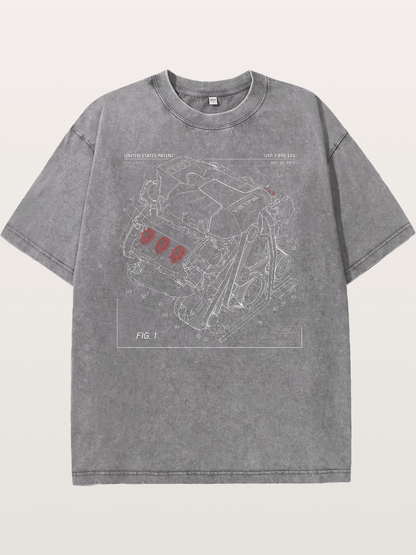 V6 TFSI Audi Powertrain Patent Drawing Washed T-shirt
