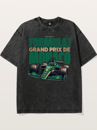 Green Monaco F1 Race Print Washed T-shirt