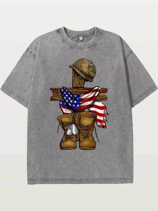 Military Cross Memorial Tribute Design Washed T-shirt