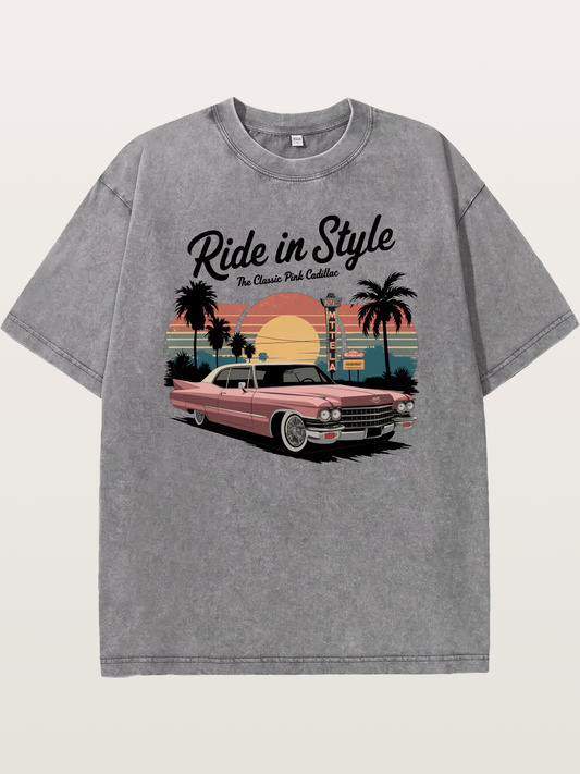 intage Pink Cadillac Retro Poster Washed T-shirt