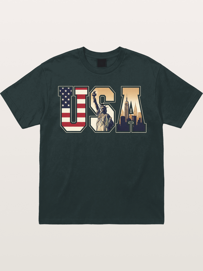 USA Letters Liberty City Skyline Gildan T-shirt