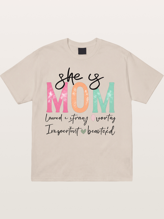 She is Mom Boho Pastel Print Cotton T-shirt