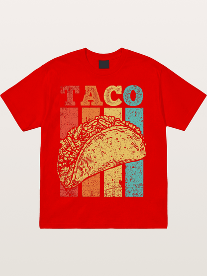 Vintage Taco Retro Stripes Food Cotton T-shirt