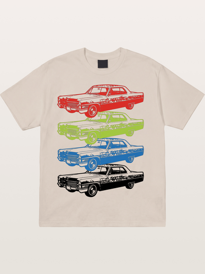 Classic Car Evolution Print Cotton T-shirt