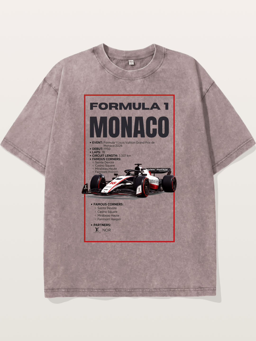 F1 Monaco Grand Prix Fact Sheet Washed T-shirt