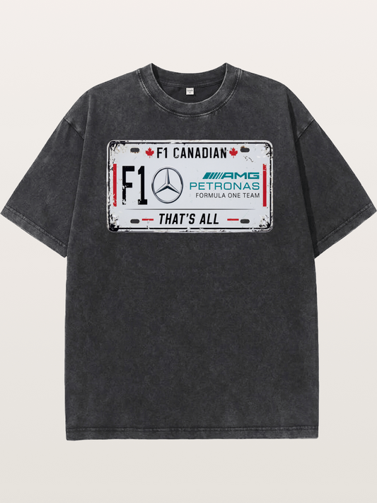 Mercedes F1 License Plate Print Washed T-shirt