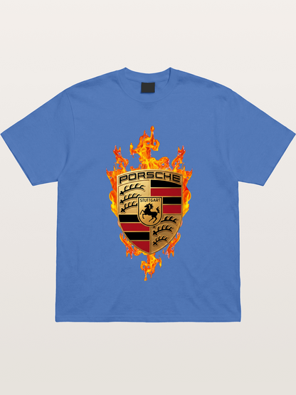 Porsche Flaming Logo Print Gildan T-shirt