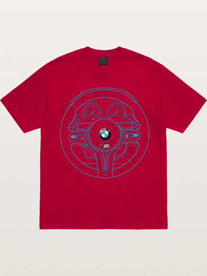 BMW M Vintage Steering Wheel Draft Gildan T-shirt