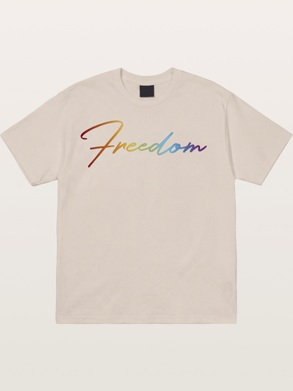 Freedom Rainbow Gradient Script Text Cotton T-shirt