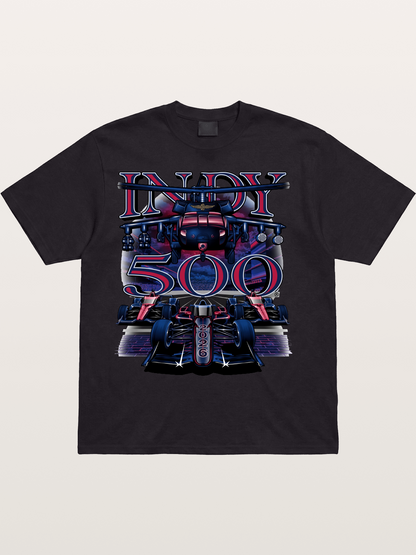 Indy 500 2026 Race Car Neon Art Cotton T-shirt