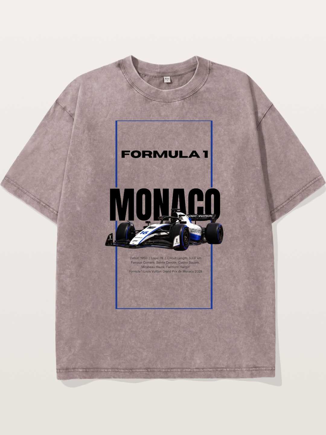 Monaco F1 LV Blue Border Print Washed T-shirt
