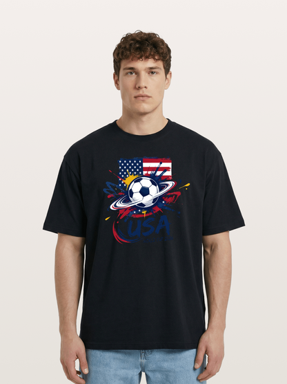 American Flag Splatter Soccer 2026 Cotton T-shirt