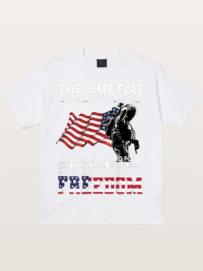 Freedom Soldier American Flag Silhouette Cotton T-shirt