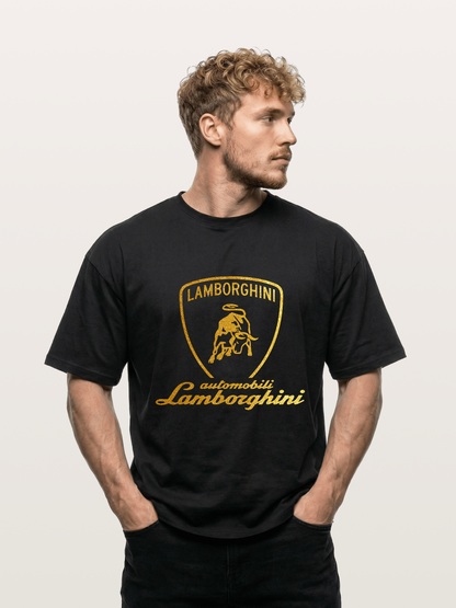 Lamborghini Gold Logo and Bull Shield Gildan T-shirt