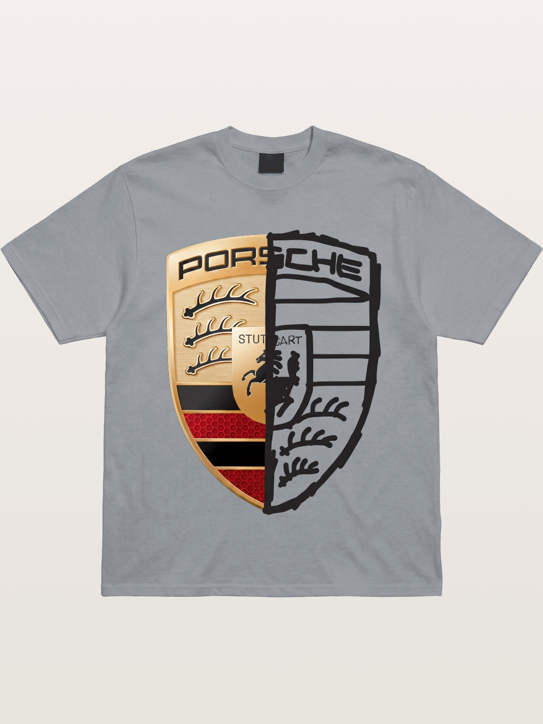 Porsche Crest Split Black And Gold Gildan T-shirt