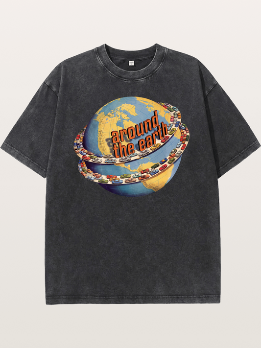 Global Cars Earth Illustration Washed T-shirt