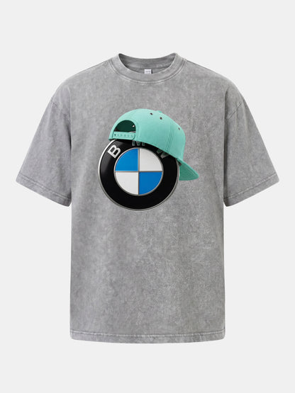 BMW Logo & Tiffany Cap Art Washed T-shirt