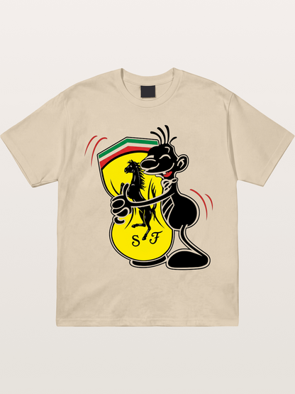 Cartoon Figure Embraces Ferrari Gildan T-shirt