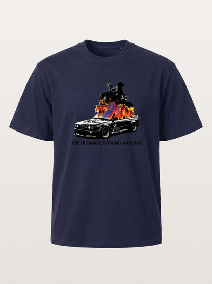 Burning BMW Retro Halftone Poster Gildan T-shirt