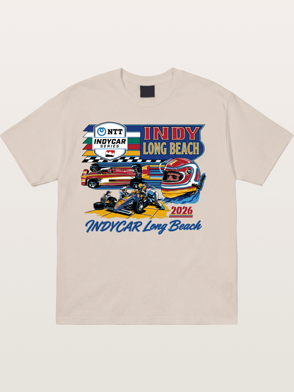 IndyCar Long Beach Vintage Art Cotton T-shirt