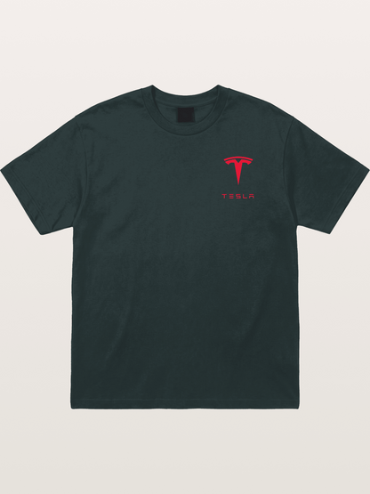 Tesla Red Logo Sticker Gildan T-shirt