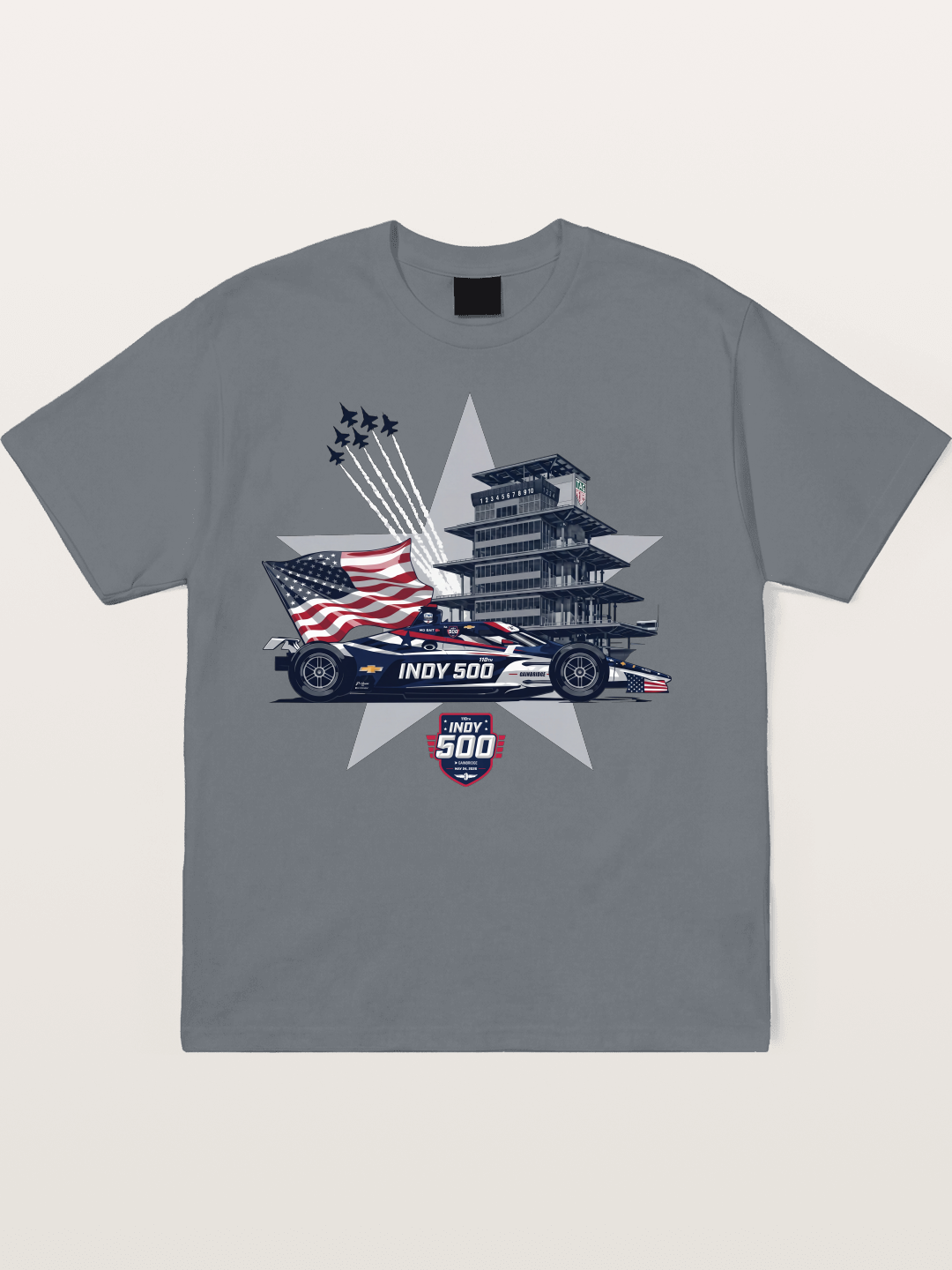 Indy 500 Pagoda Star Flag Illustration Cotton T-shirt