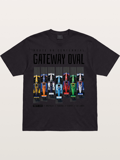 Vertical Grid Gateway Oval Art Cotton T-shirt
