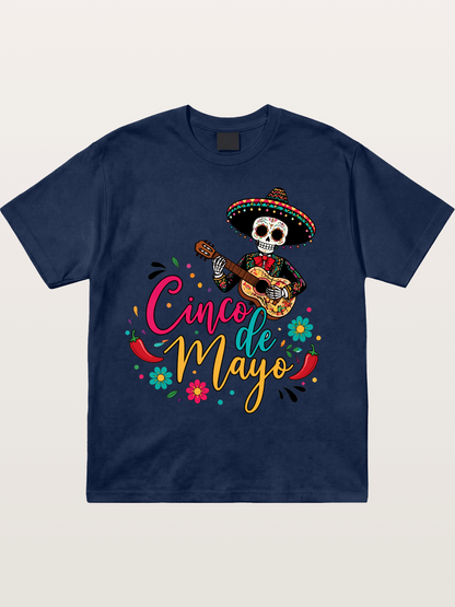 Cinco De Mayo Sugar Skull Graphic Cotton T-shirt