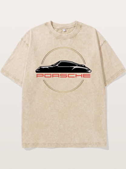 Porsche Silhouette Logo Art Washed T-shirt