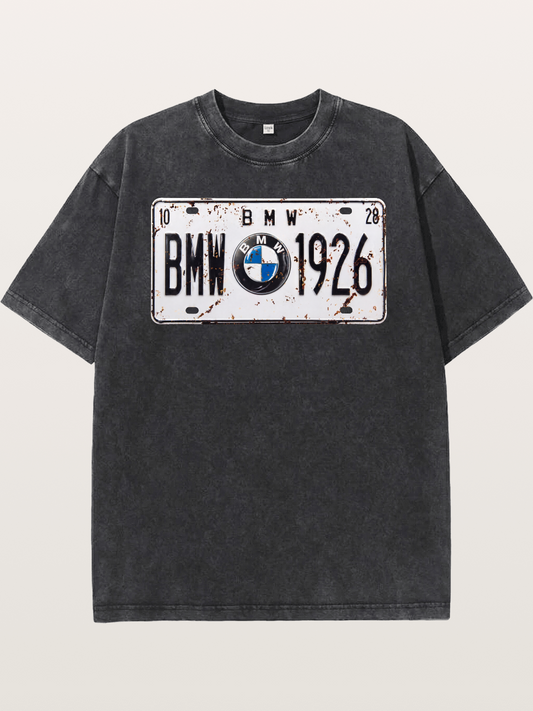 Vintage BMW License Plate Decor Washed T-shirt
