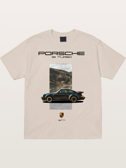 Vintage 911 Turbo Mountain Print Cotton T-shirt